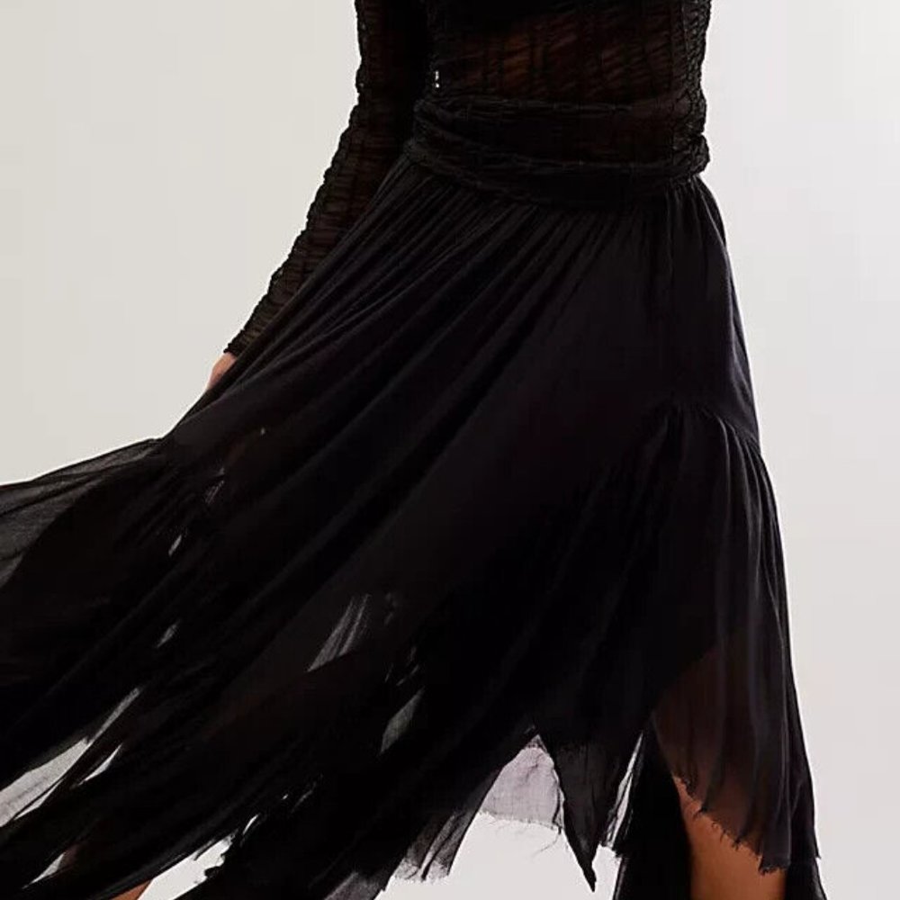 Free People Fp One Clover Skirt Asymmetrical Tiered Black New